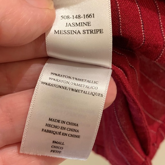 Rails Red Metallic Stripe Smocked Tiered Dress Small Festive Holiday Party - Picture 10 of 15